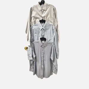 (Lot Of 3) Brooks Brothers Slim Fit Non Iron Blue Striped, Black Check Size 16